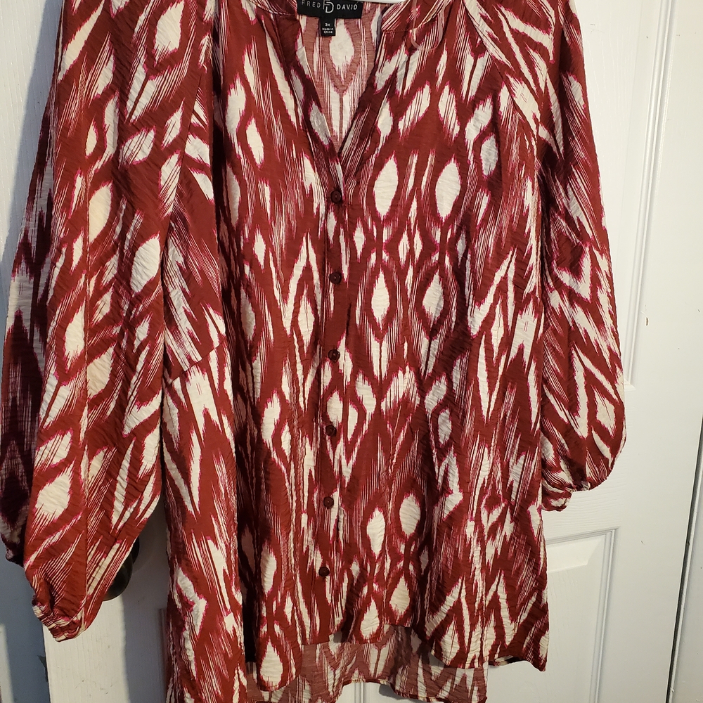 Fred David Red and White Ikat Blouse